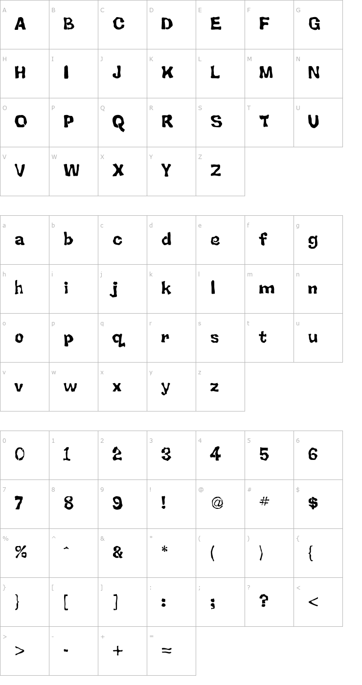 Character Map BackSplatter Font