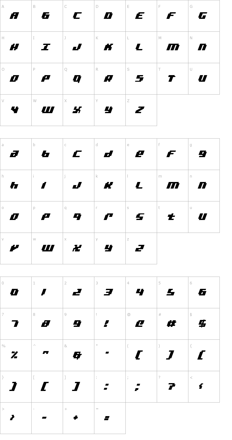 Character Map Bad Robot Italic Font