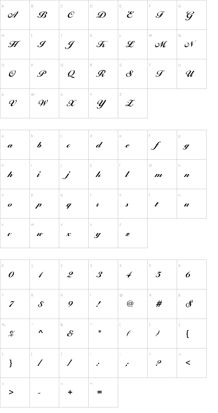 Character Map BallantinesScriptEF-Bold Font