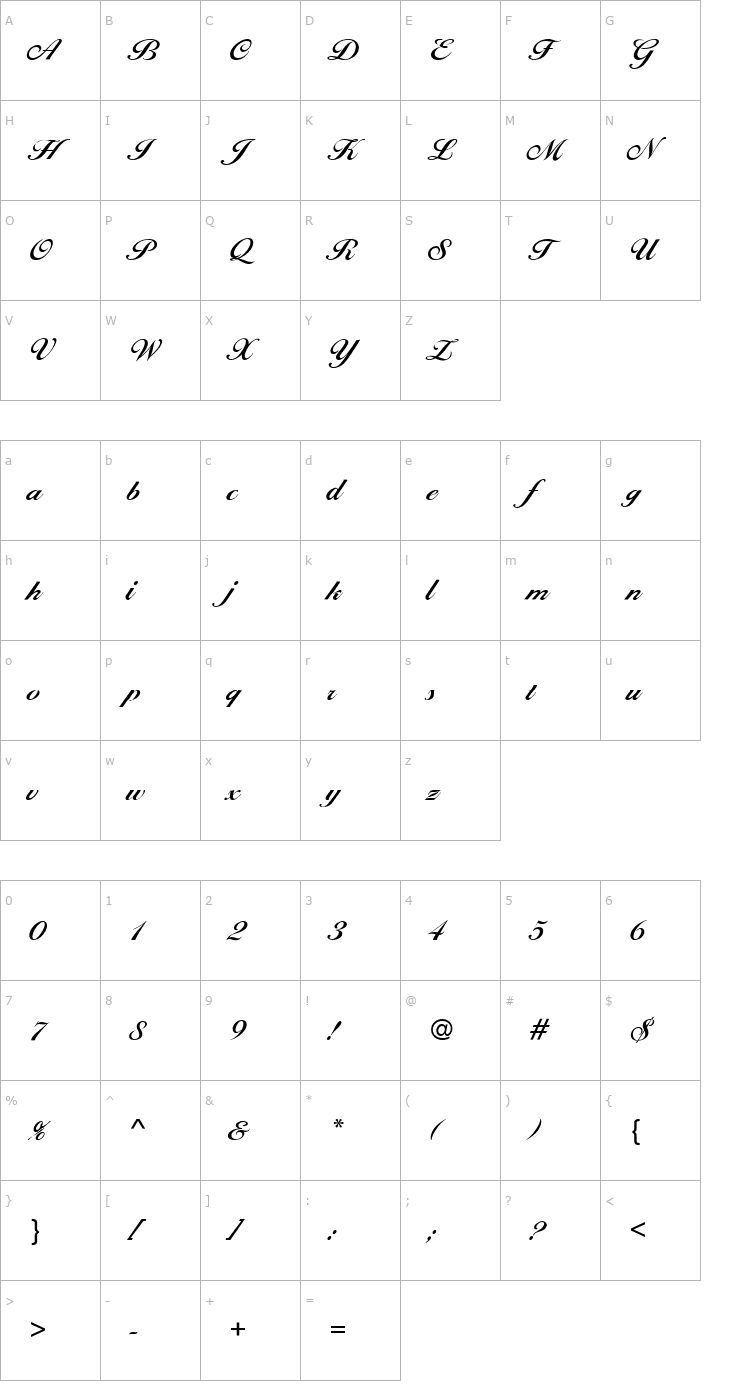 Character Map BallantinesScriptEF-DemiBold Font