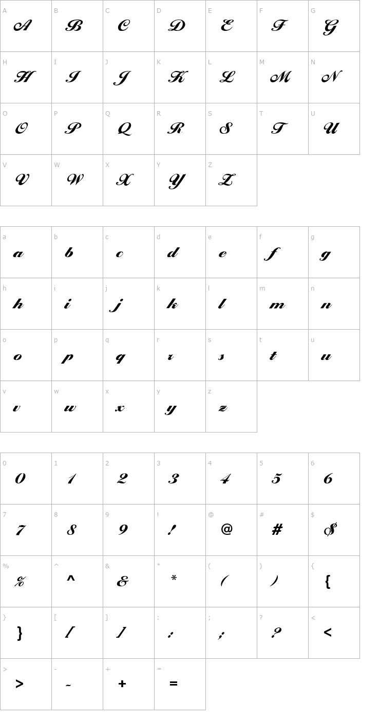 Character Map BallantinesScriptEF-Heavy Font