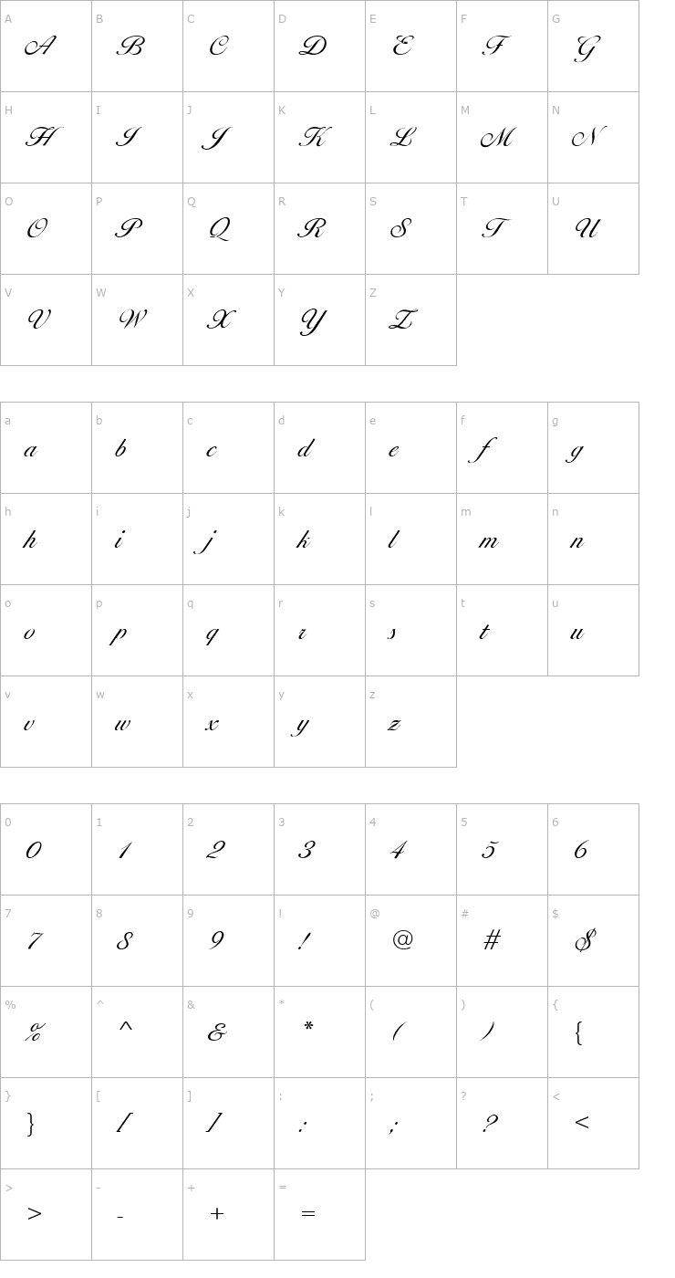 Character Map BallantinesScriptEF-Light Font