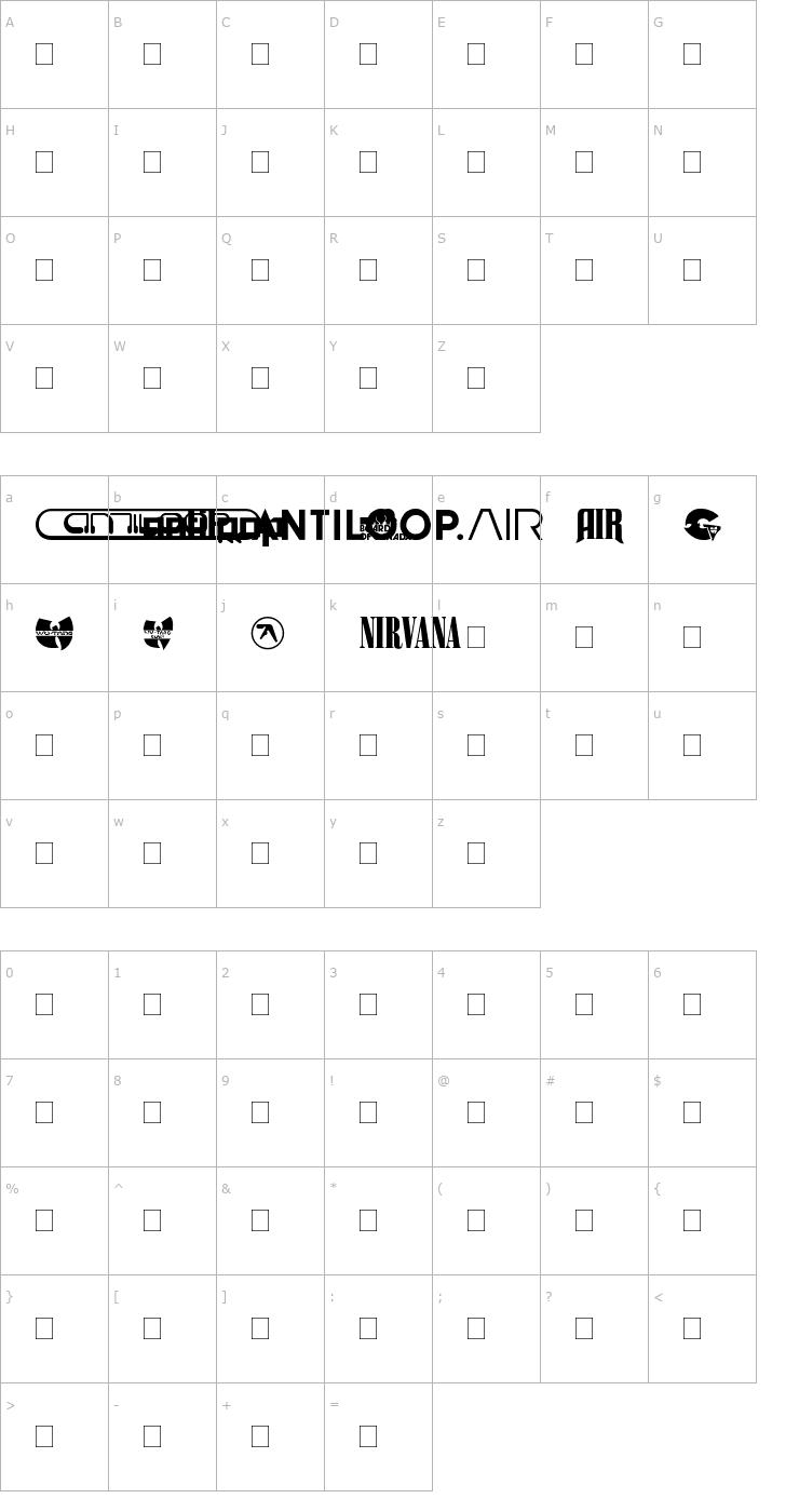 Character Map Bands & Artists Font