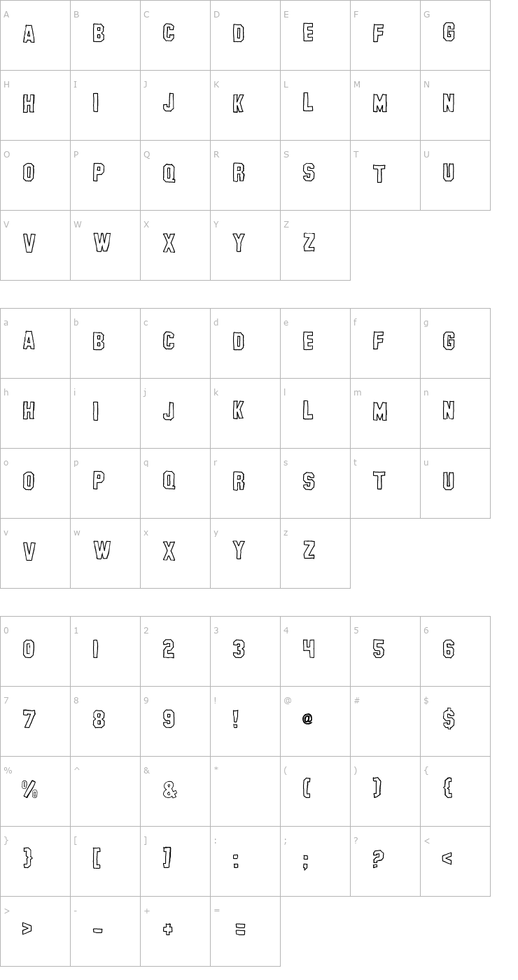 Character Map Banhart Hollow Font