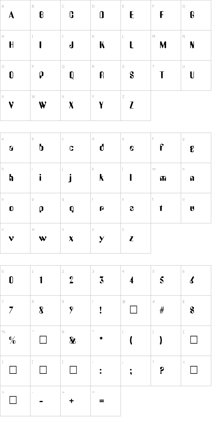 Character Map Barbarella SF Font