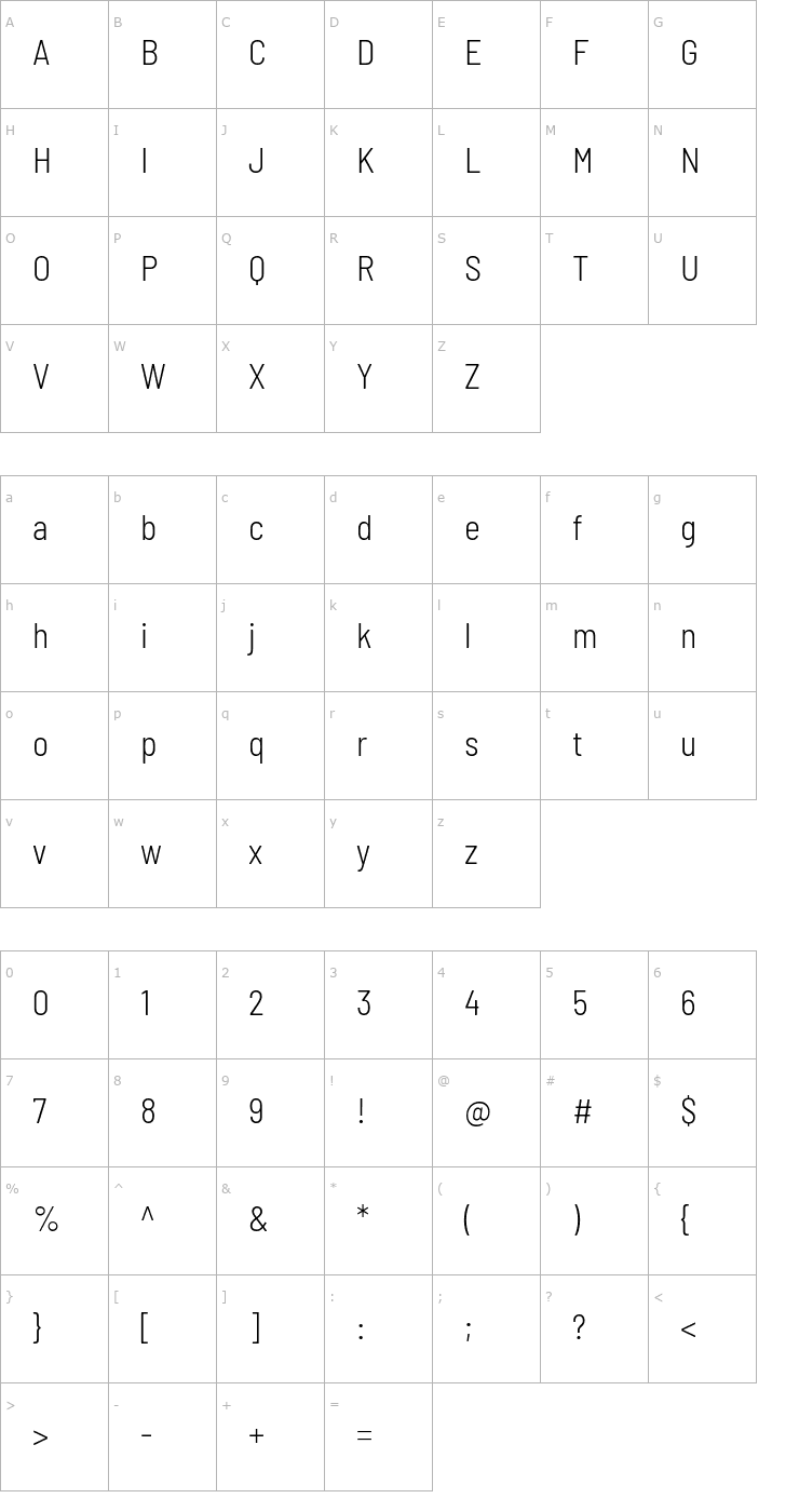 Character Map Barlow Semi Condensed Light Font