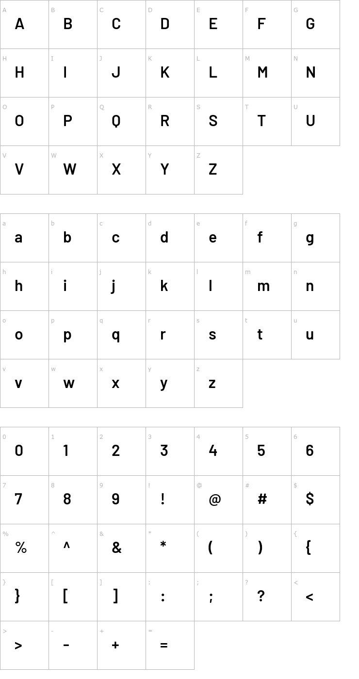 Character Map Barlow SemiBold Font