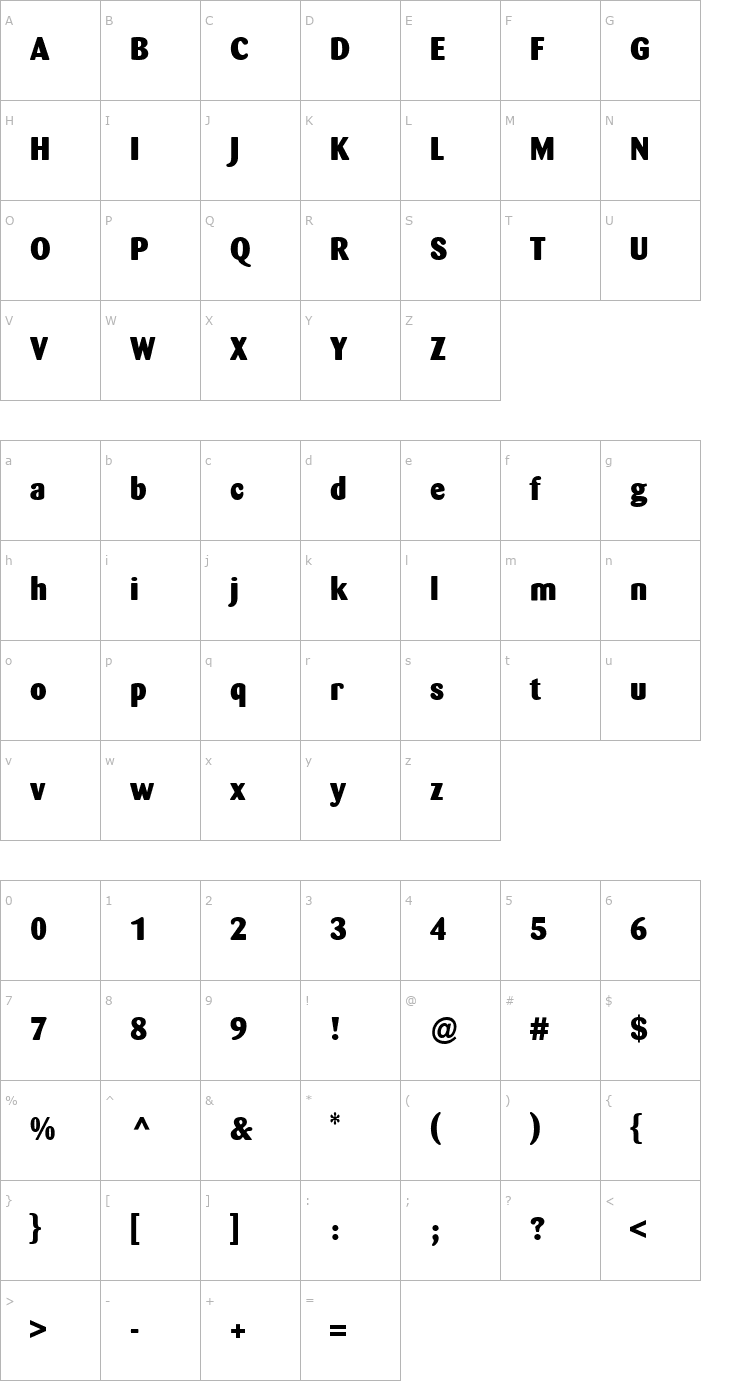 Character Map Barmeno-ExtraBold Font