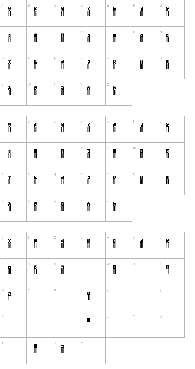 Character Map BarMKode-Inverse Font