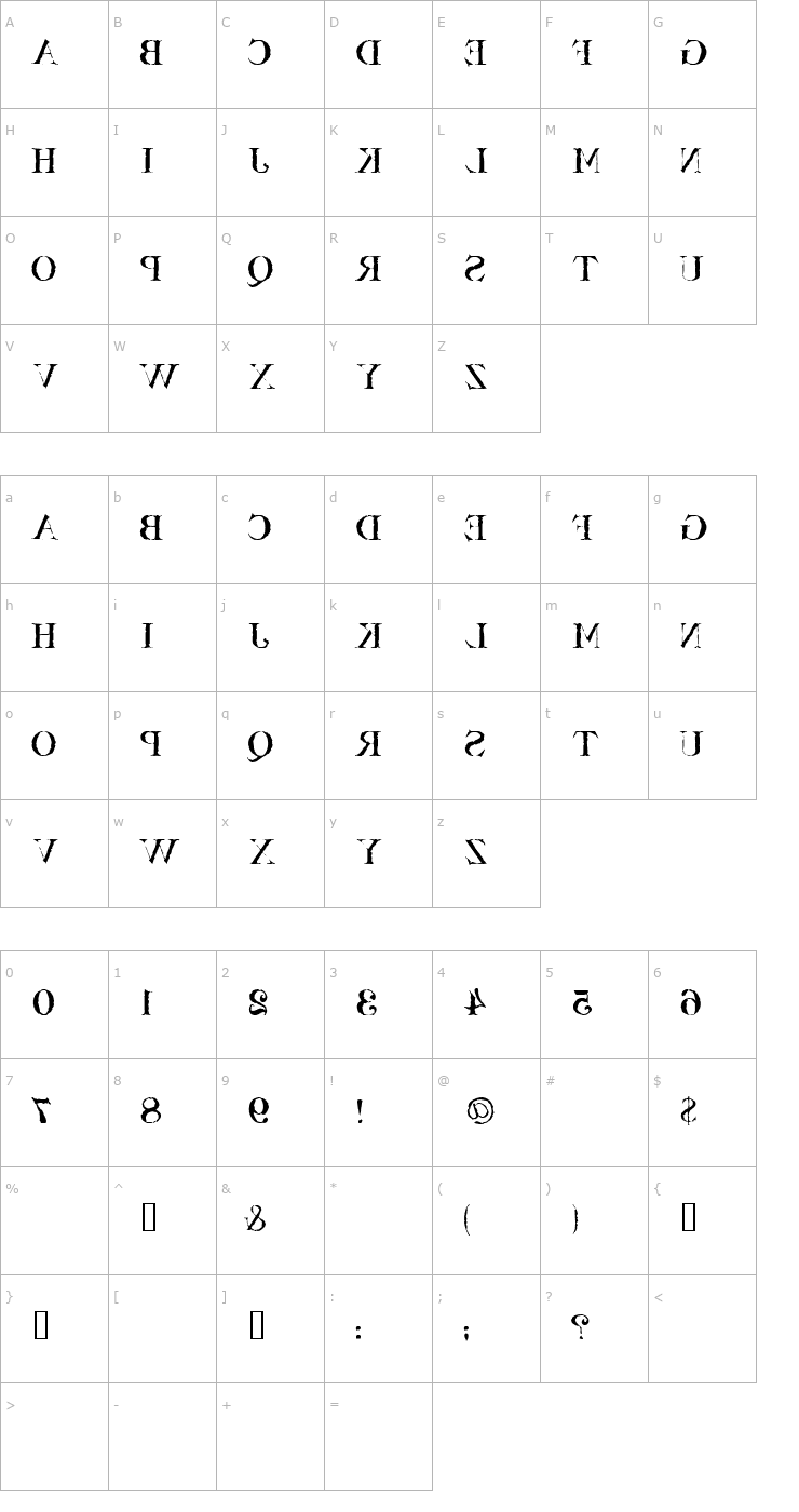 Character Map Bassackwards Font