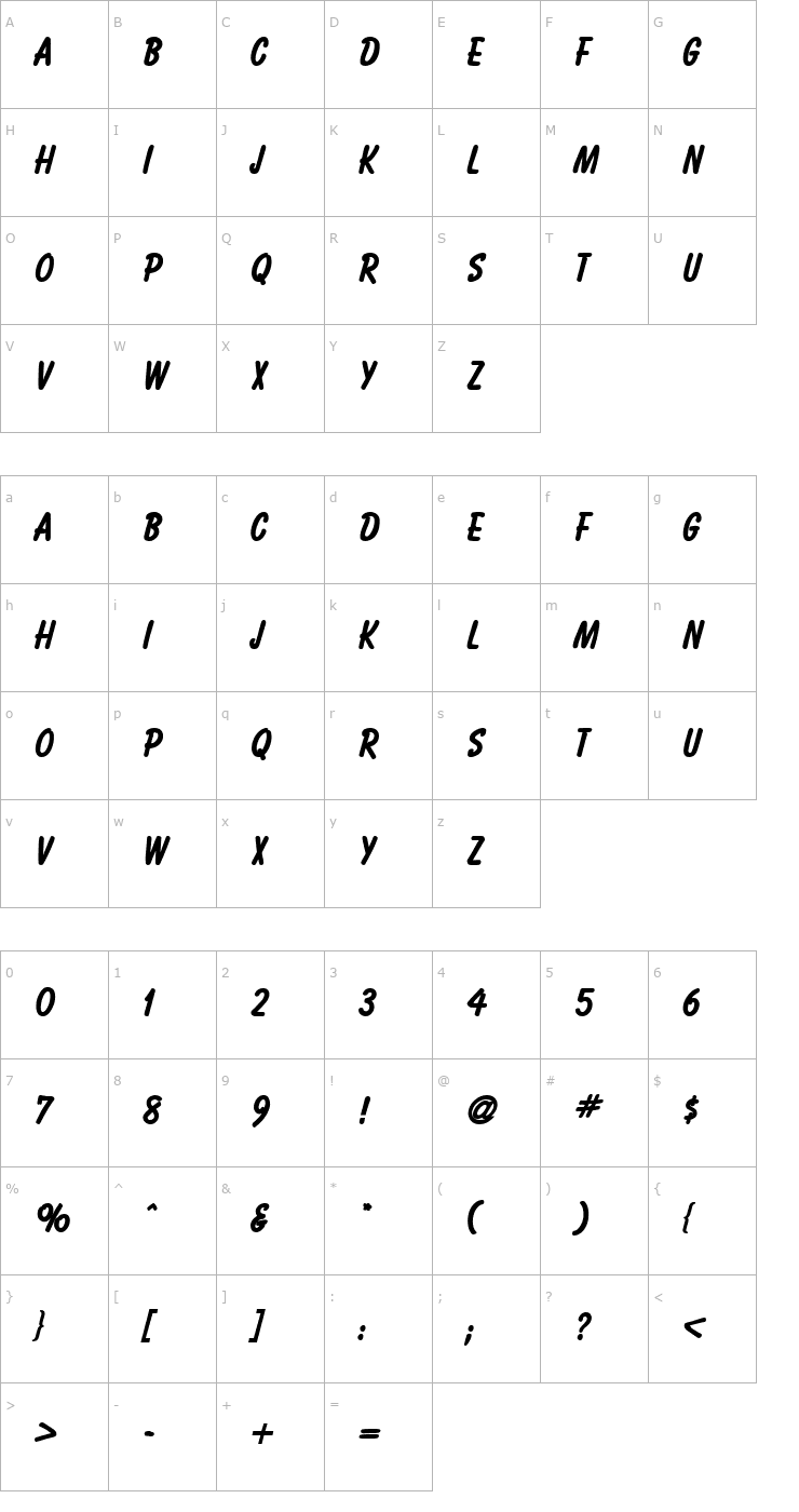 Character Map Bassett H Normal Font