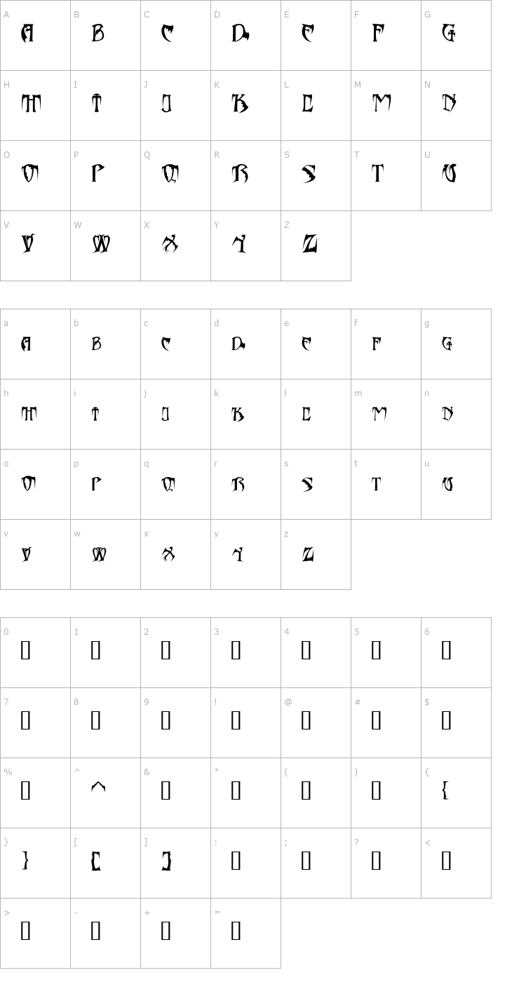 Character Map Bats & Dragons - Abaddon Font