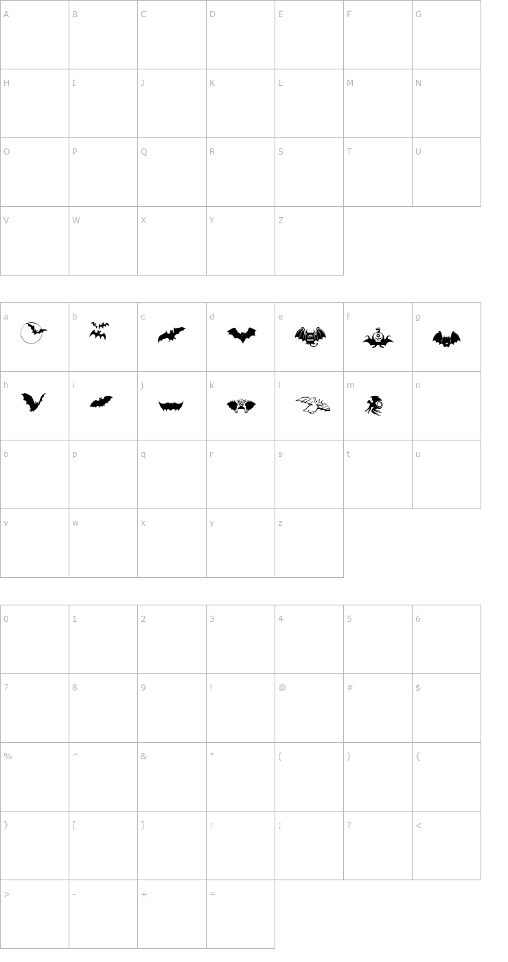 Character Map Bats-Symbols Font