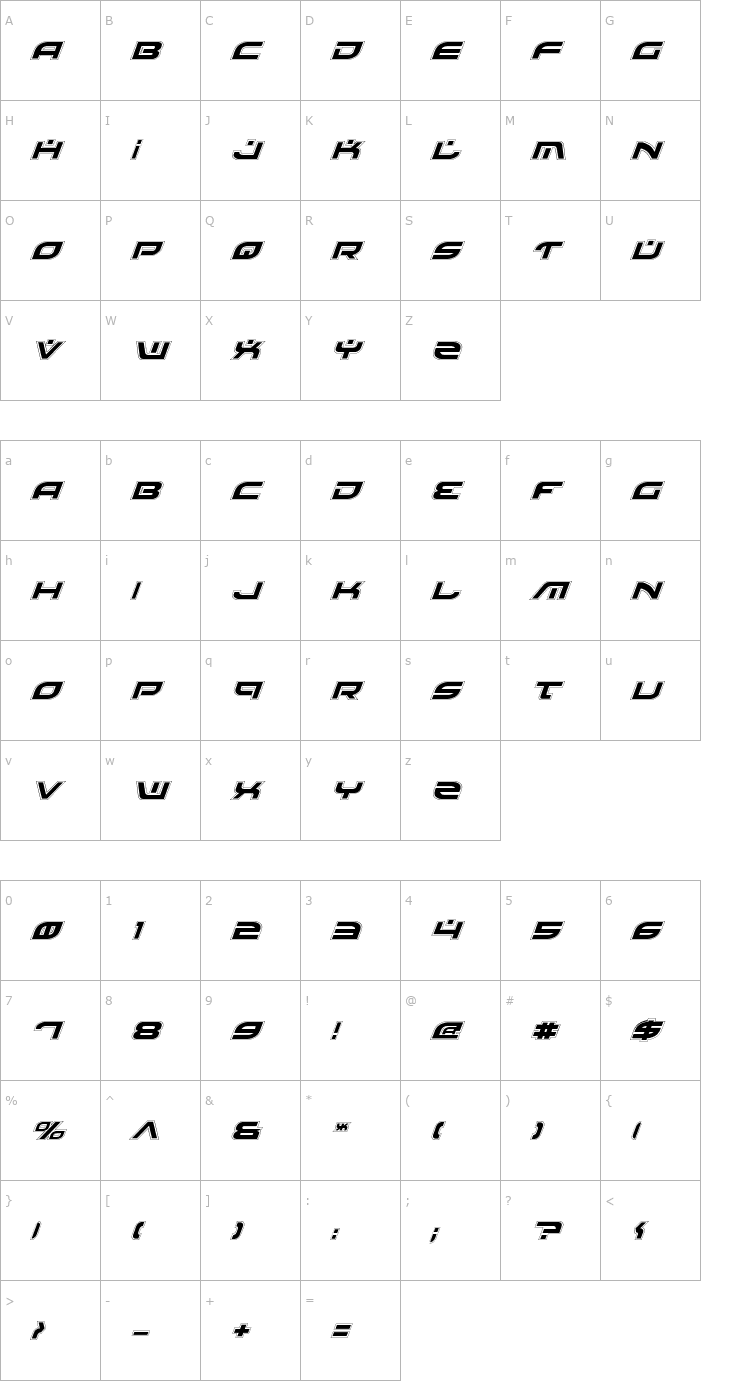 Character Map Battlefield Pro Italic Font