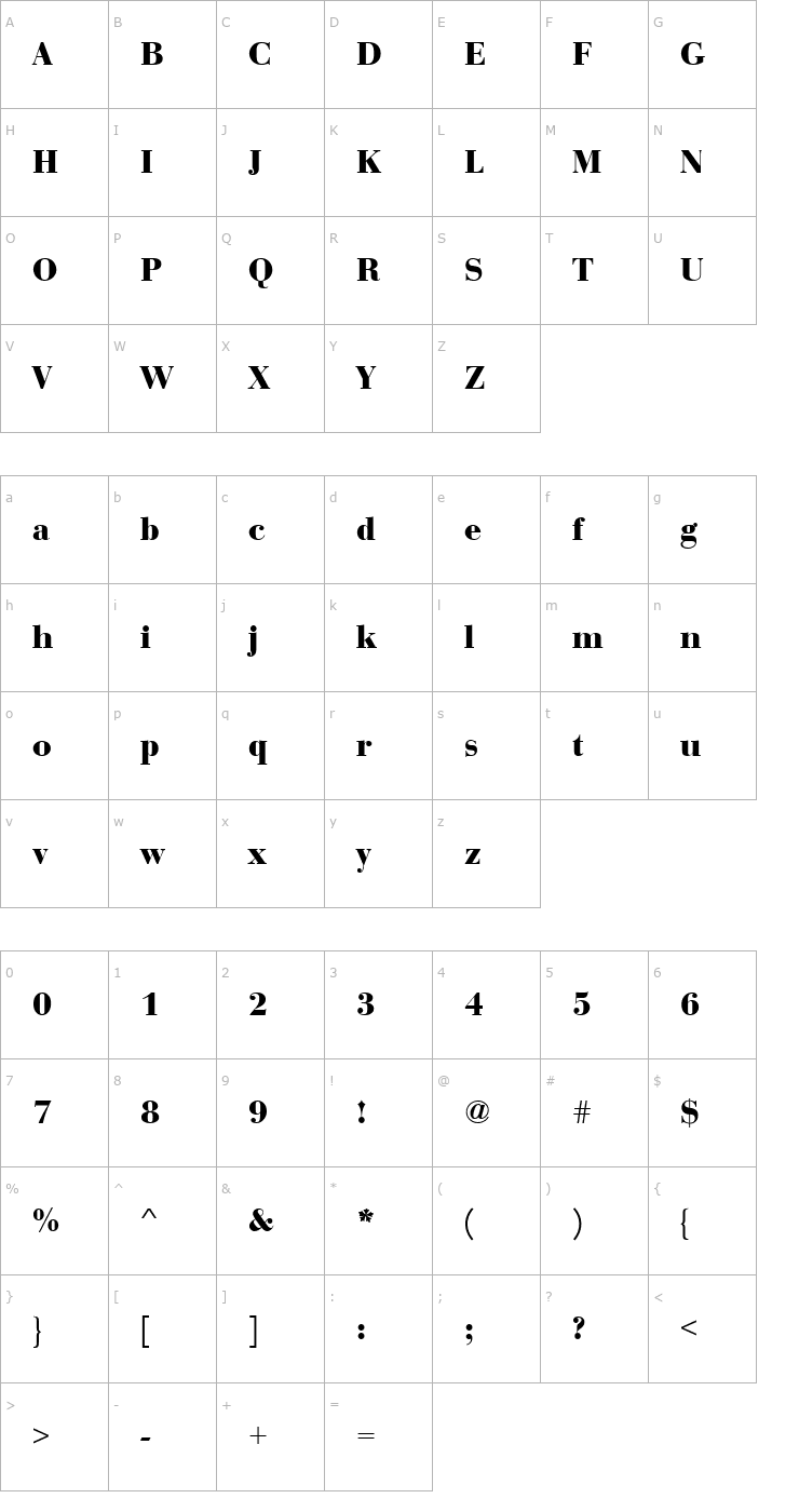 Character Map BauerBodD Bold Font