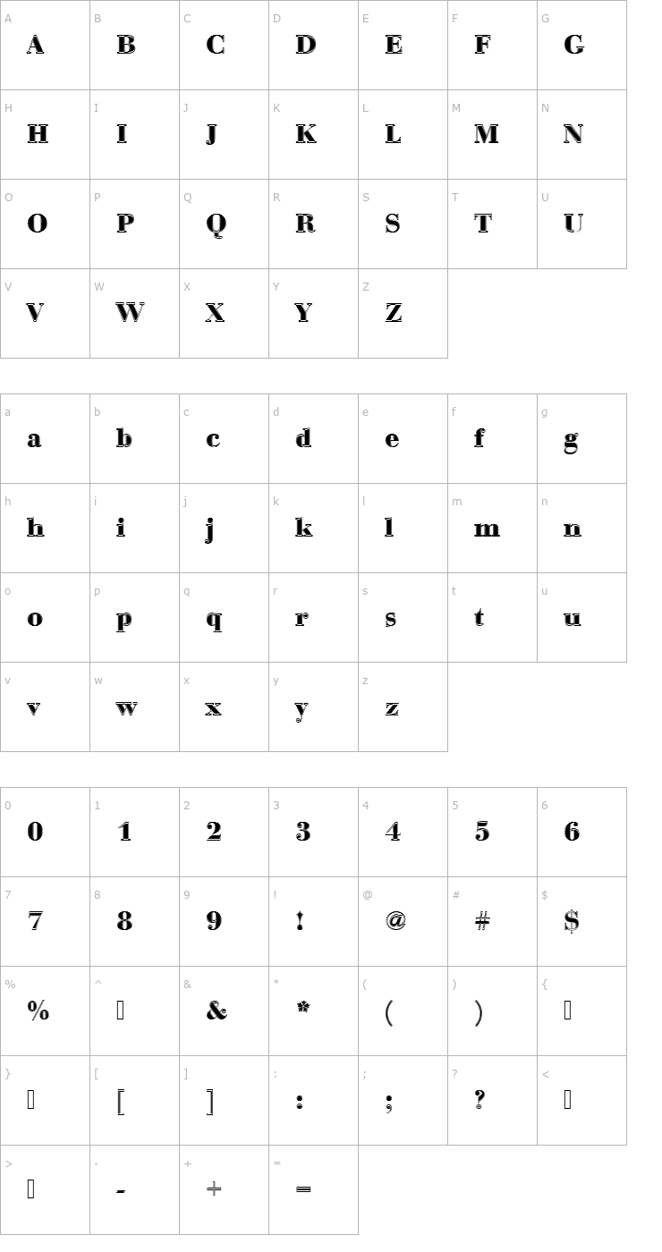 Character Map BauerBodDBolIn1 Font