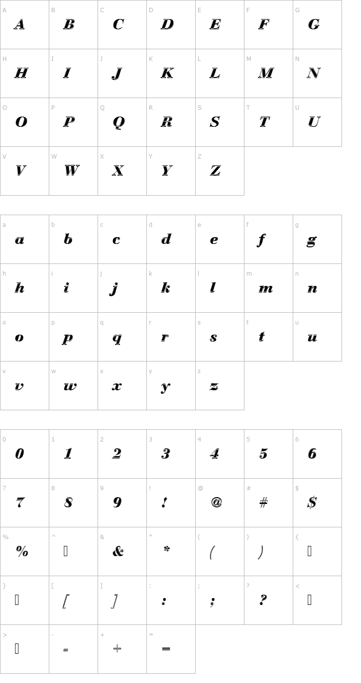 Character Map BauerBodDBolItaIn1 Font