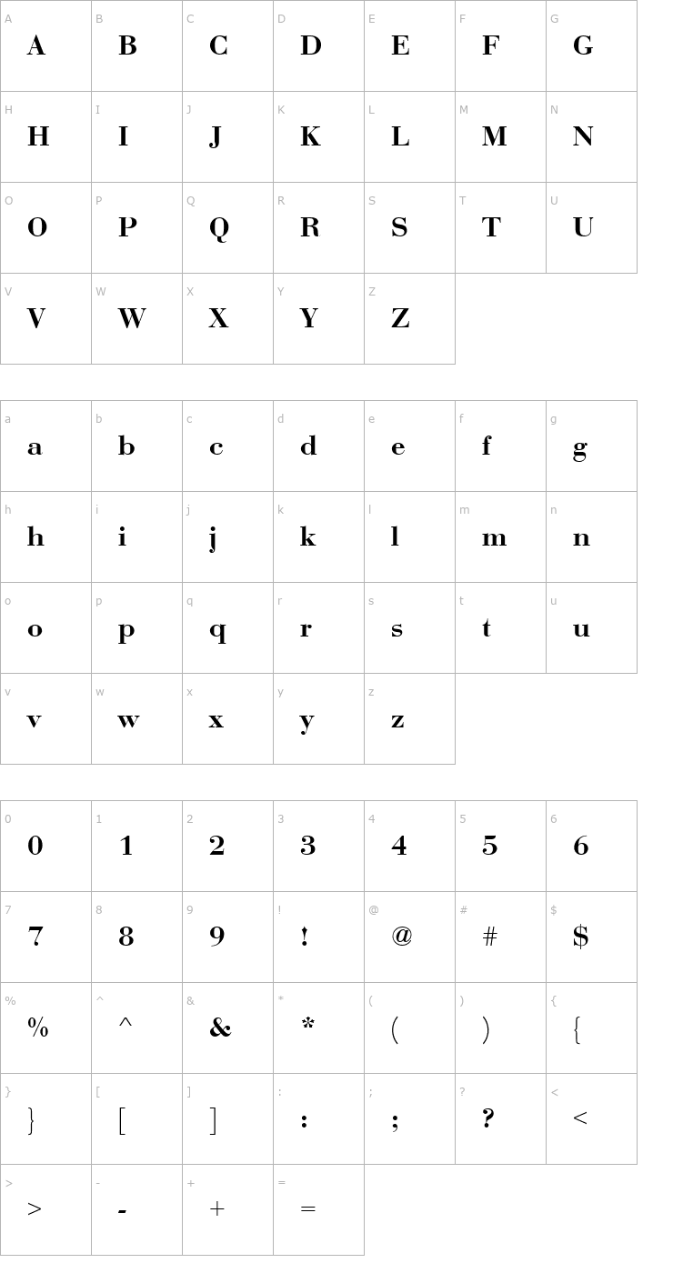 Character Map BauerBodDDemBol Font