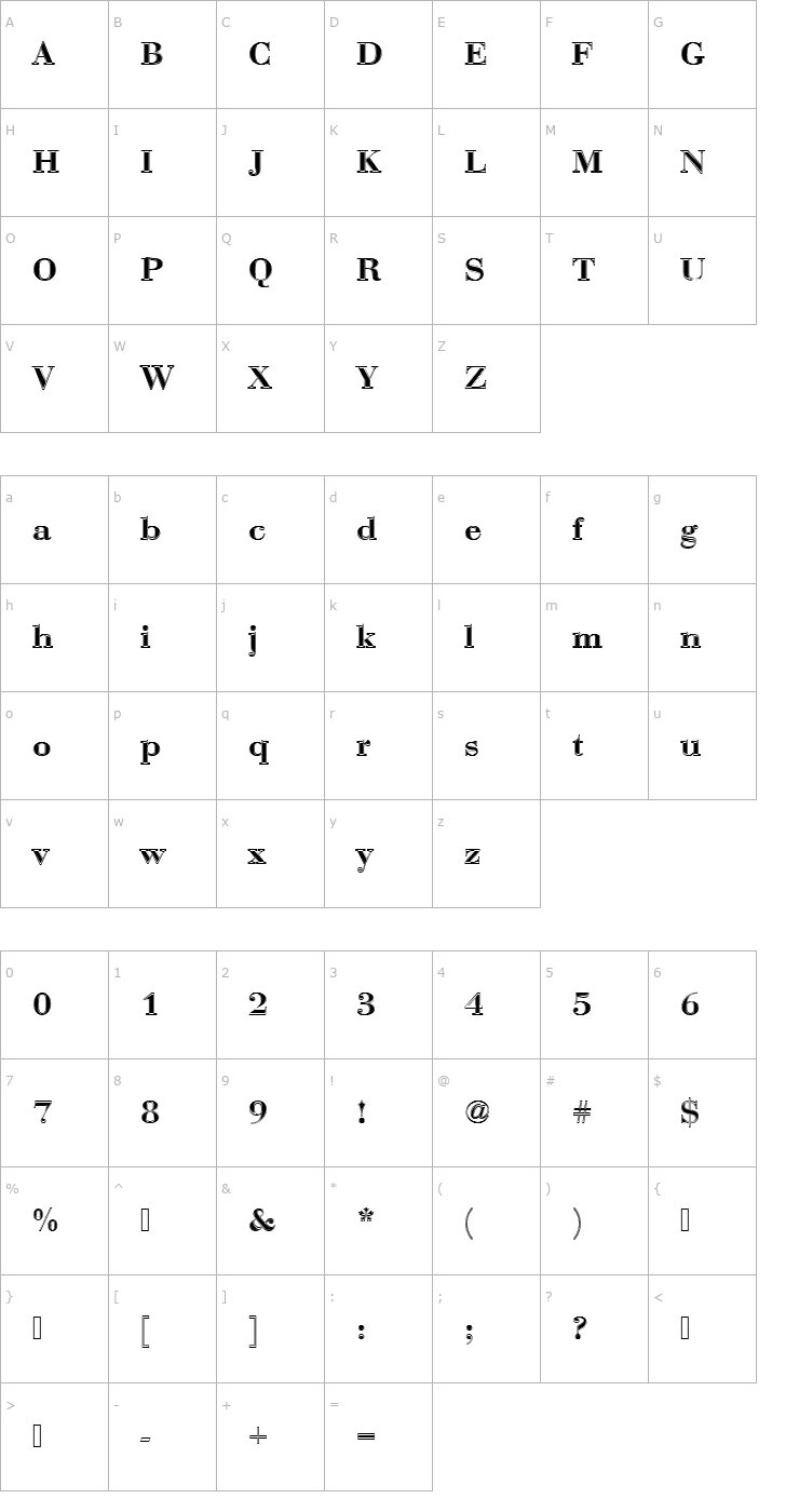 Character Map BauerBodDDemBolIn1 Font