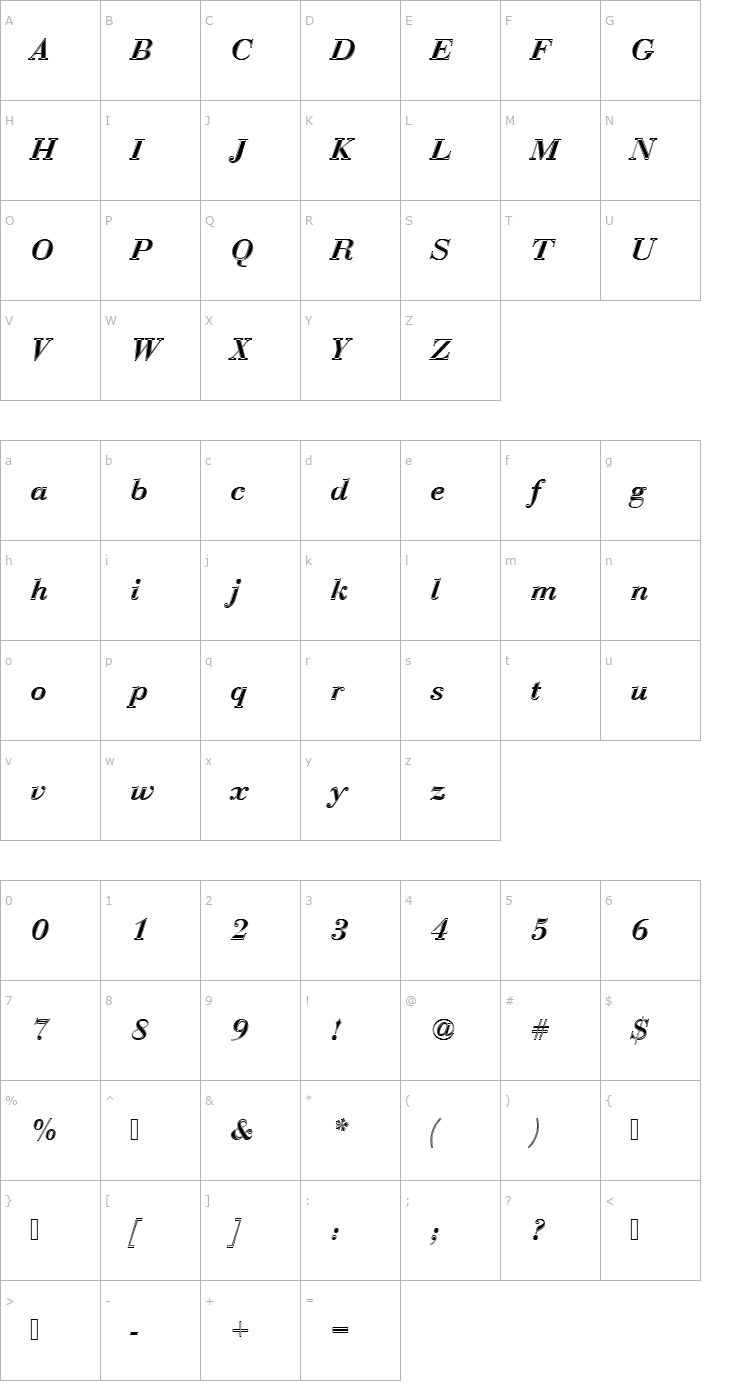 Character Map BauerBodDDemBolItaIn1 Font