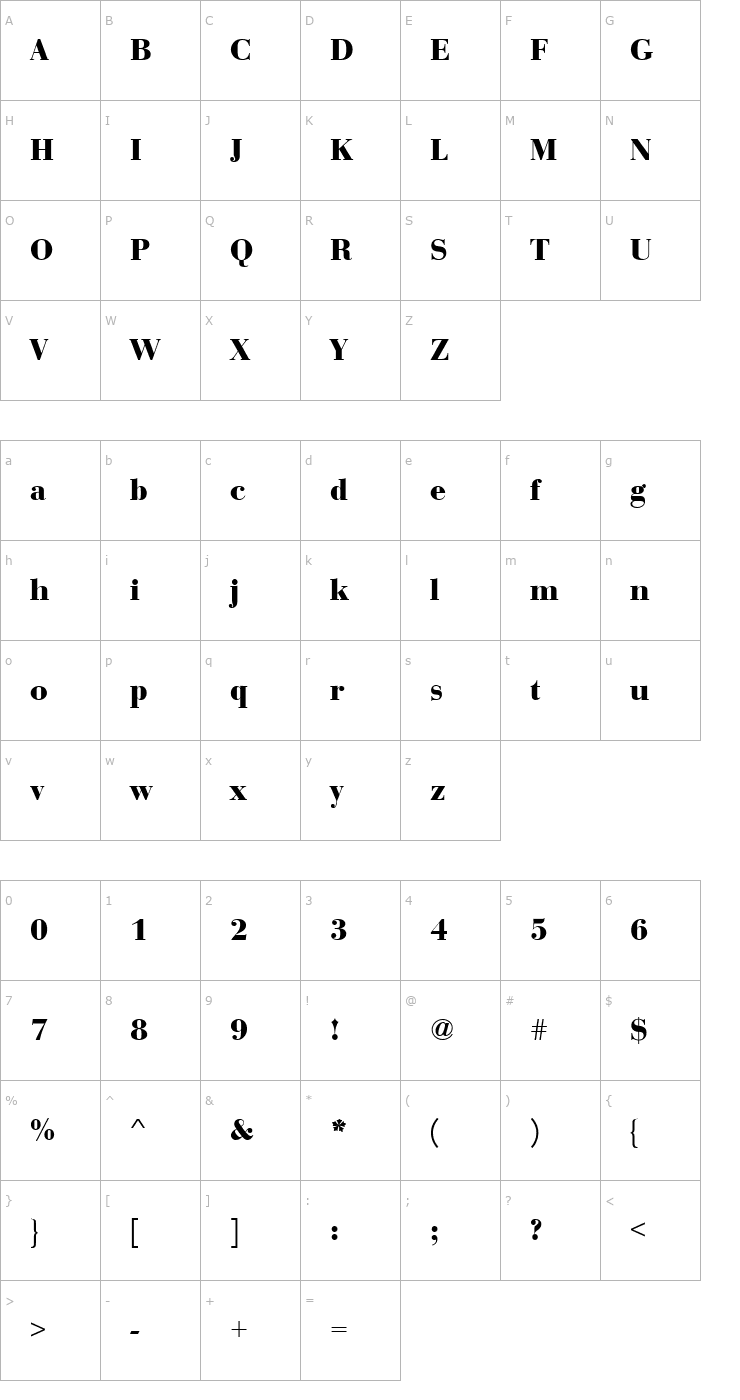 Character Map BauerBodDEE Bold Font