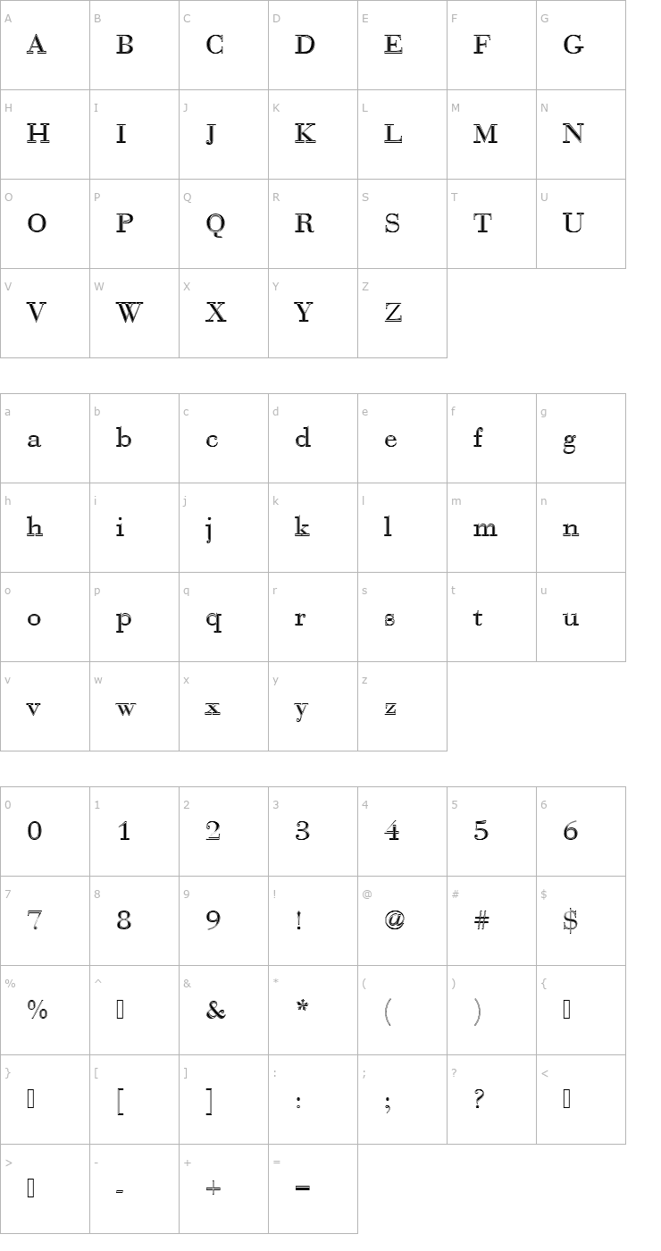 Character Map BauerBodDRegIn1 Font