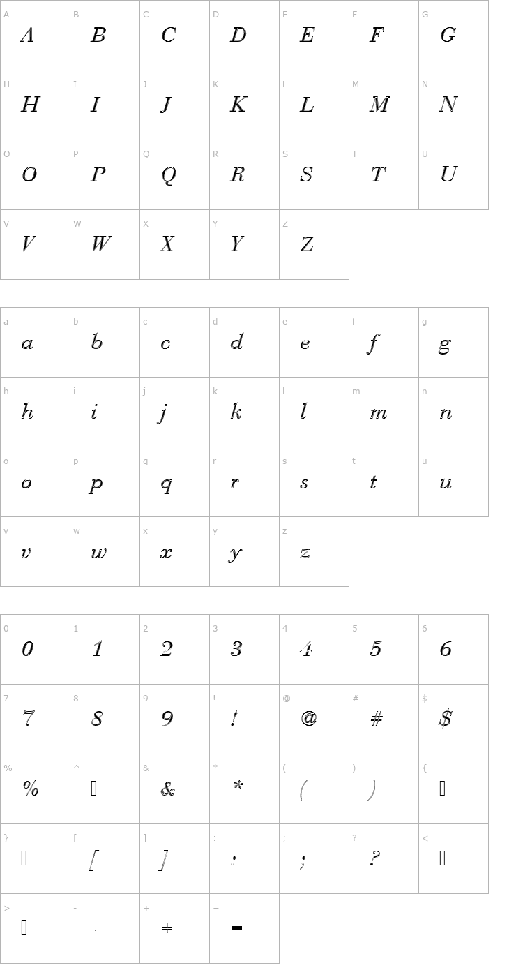 Character Map BauerBodDRegItaIn1 Font