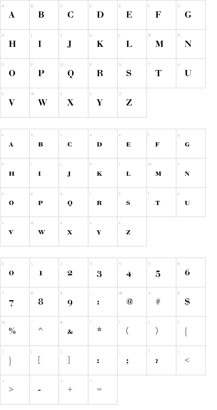 Character Map BauerBodSCDDemBol Font