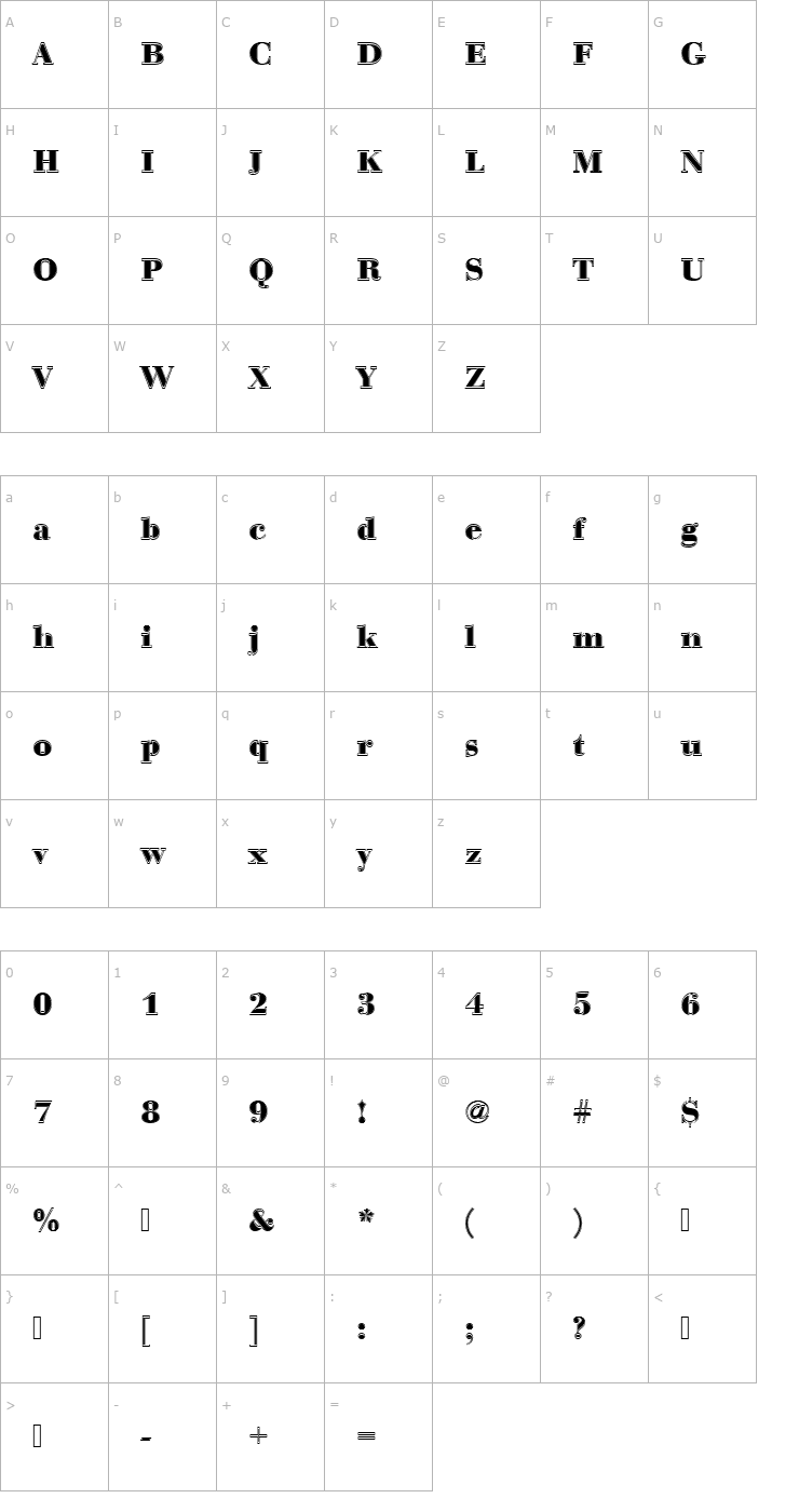 Character Map BauerBodTBolIn1 Font