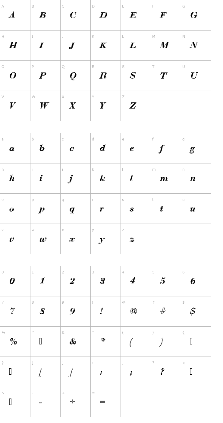 Character Map BauerBodTDemBolItaIn1 Font