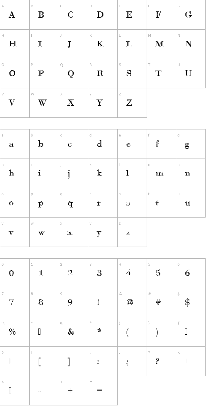 Character Map BauerBodTRegIn1 Font