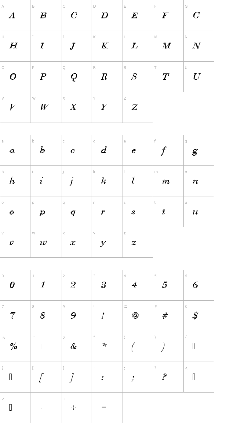 Character Map BauerBodTRegItaIn1 Font