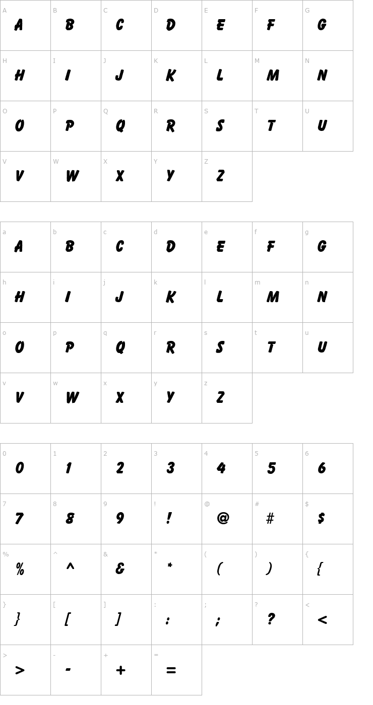 Character Map Bazooka Regular Font