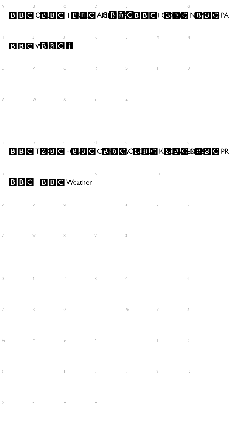 Character Map BBC Striped Channel Logos Font