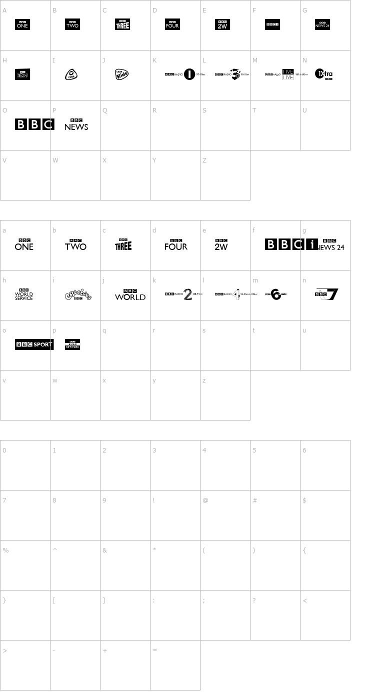Character Map BBC TV Channel Logos Font