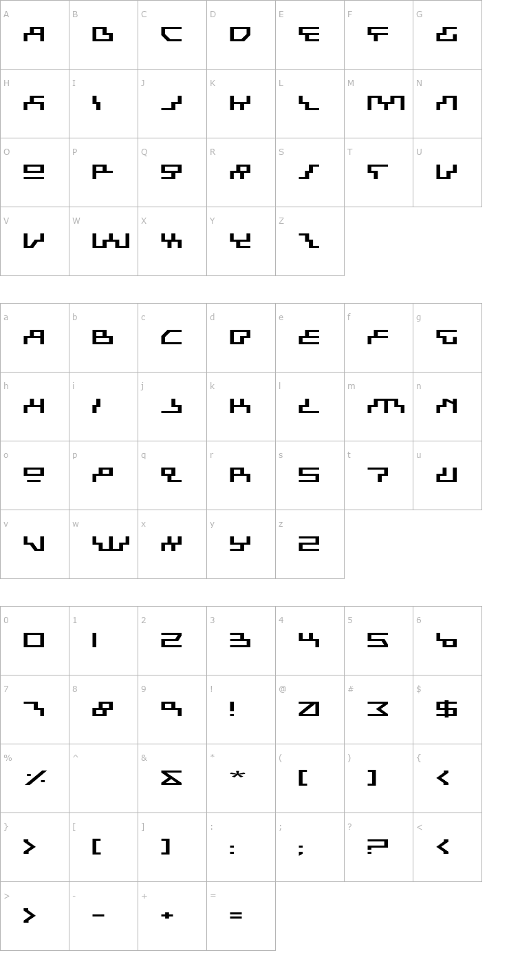 Character Map Beam Rider Expanded Font