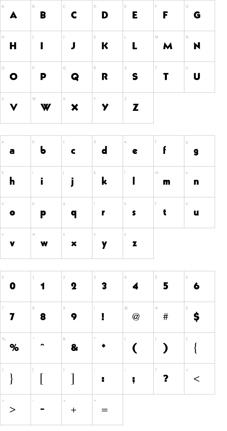 Character Map Bear Font