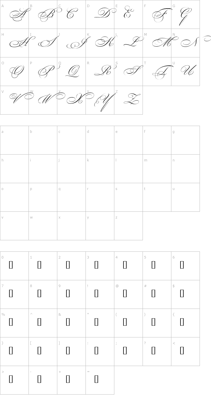 Character Map Beautiful Caps ES Swash Capitals Font