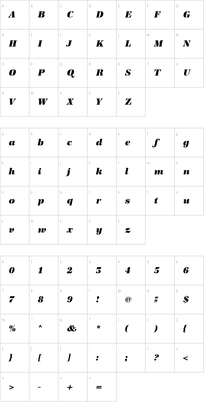 Character Map Becker_Antiqua_Alt_Italic Font