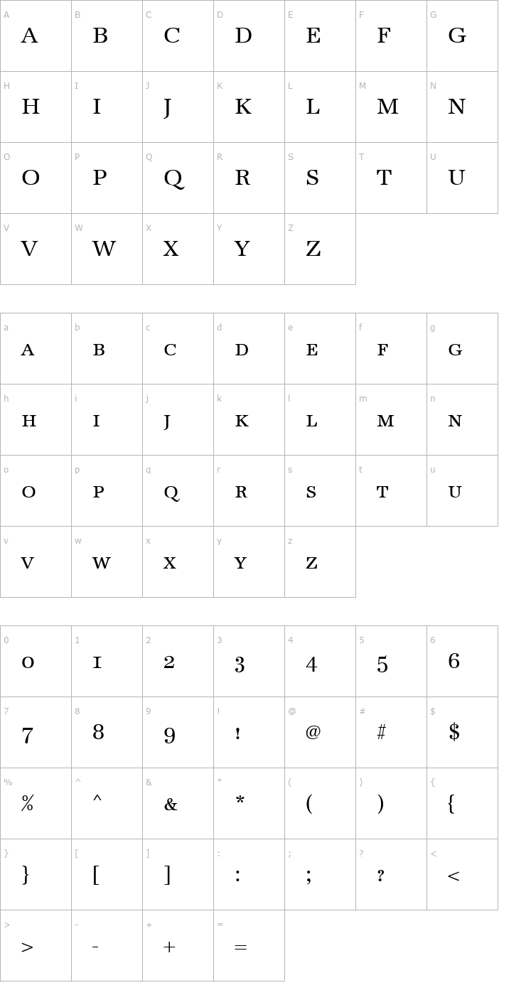 Character Map Becker_Antiqua_Caps Font