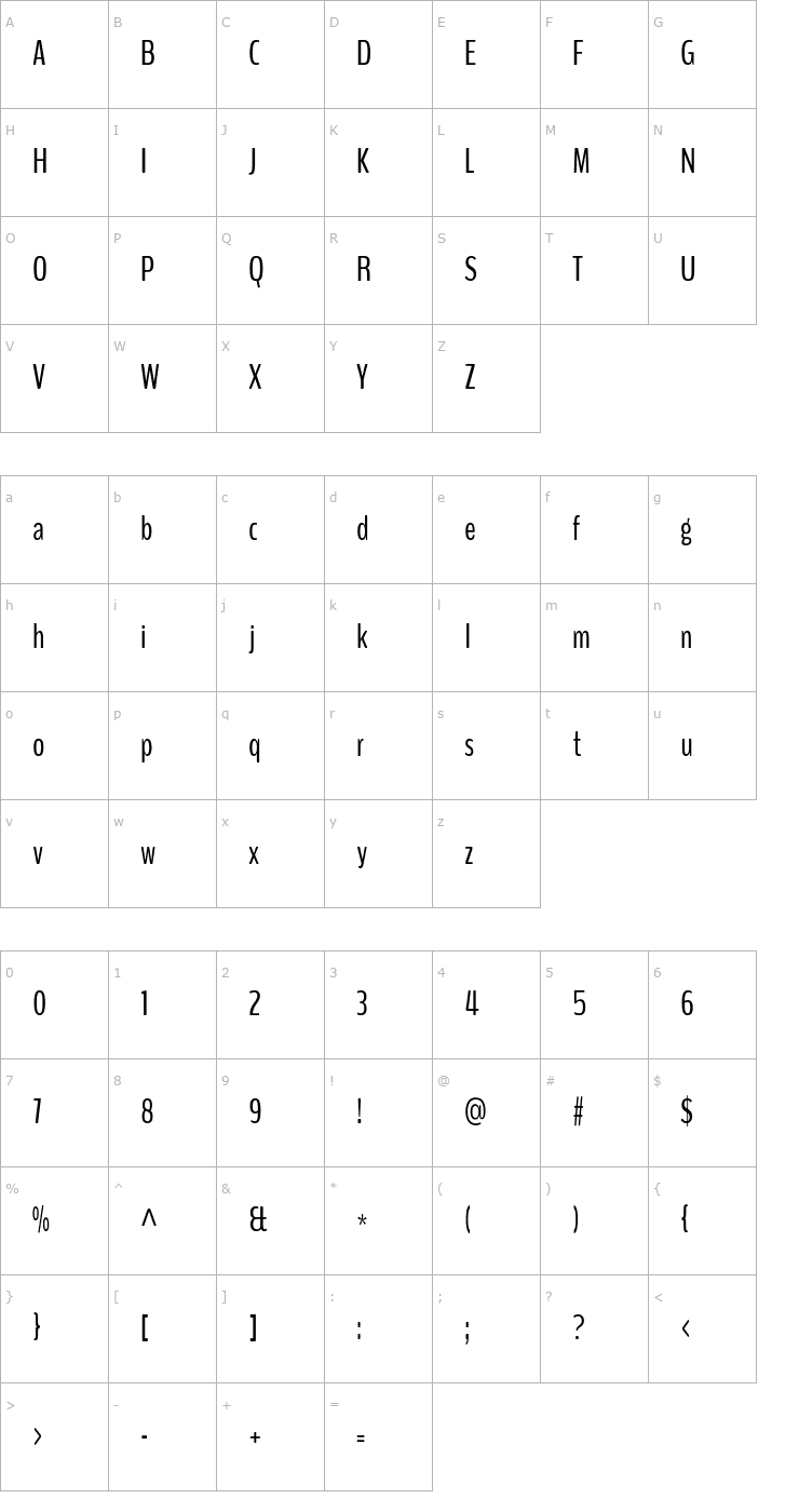 Character Map BenchNine Font