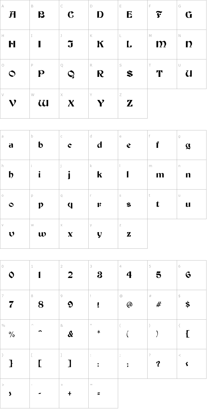 Character Map Bendor-Medium Font