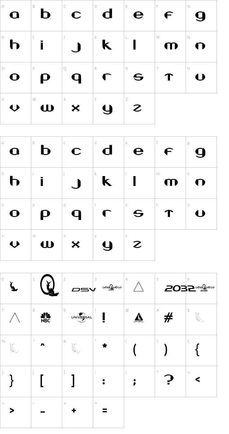 Character Map Beneath the Surface Font