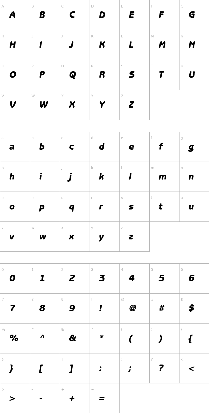 Character Map BenguiatGothicStd-HeavyObl Font