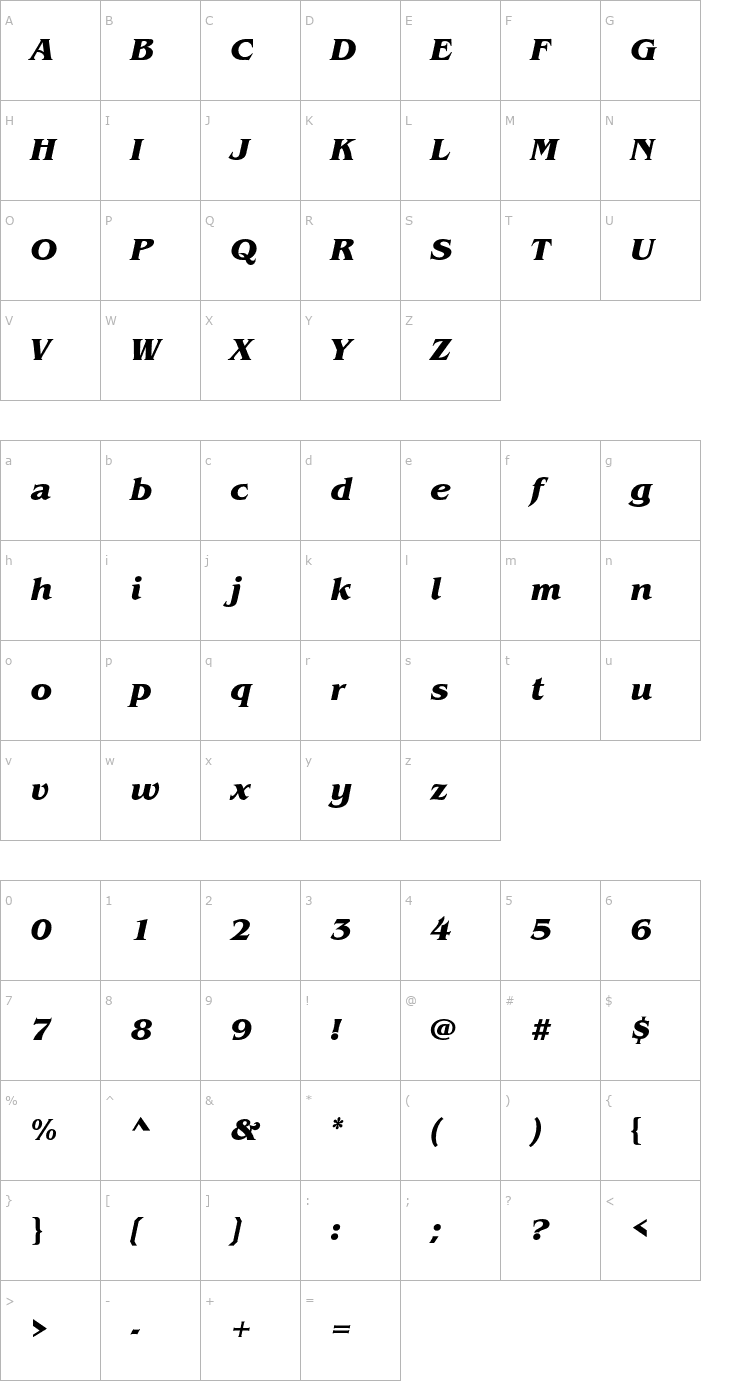 Character Map BenguiatStd-BoldItalic Font