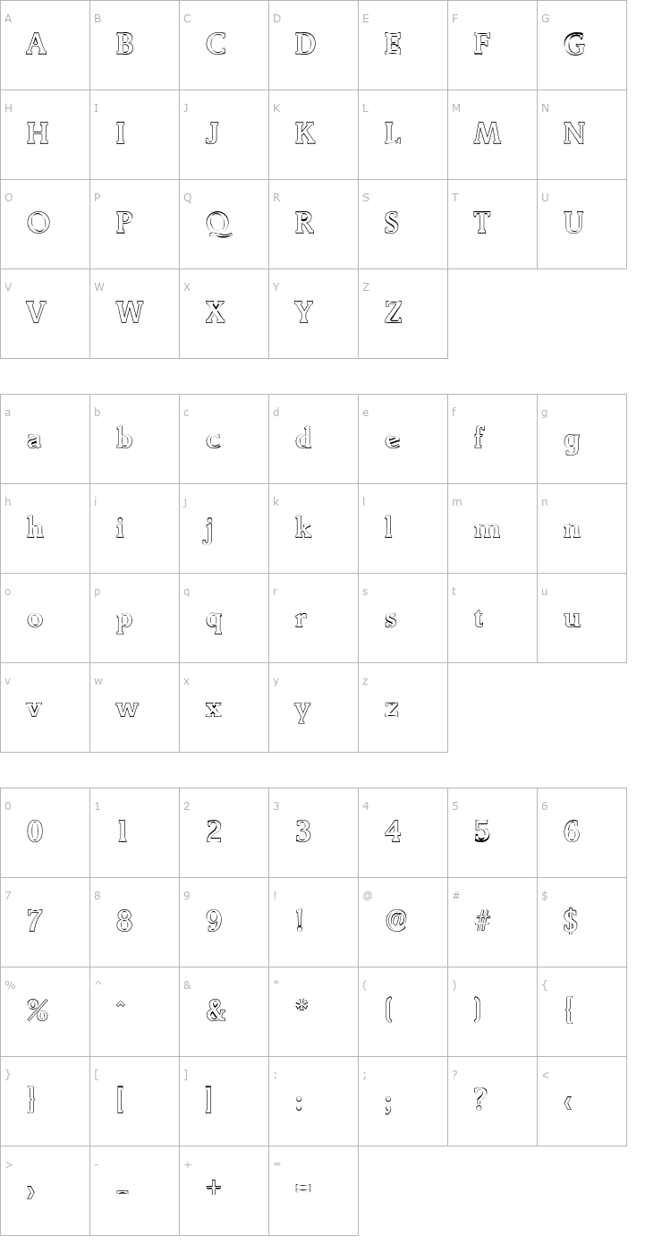 Character Map BenjaminBeckerOutline-Medium Font