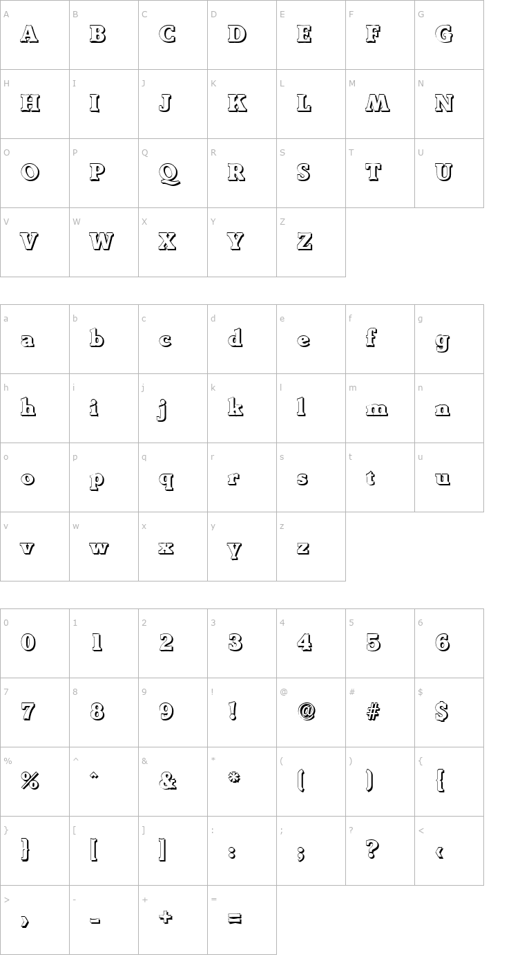 Character Map BenjaminBeckerShadow-Heavy-Regular Font