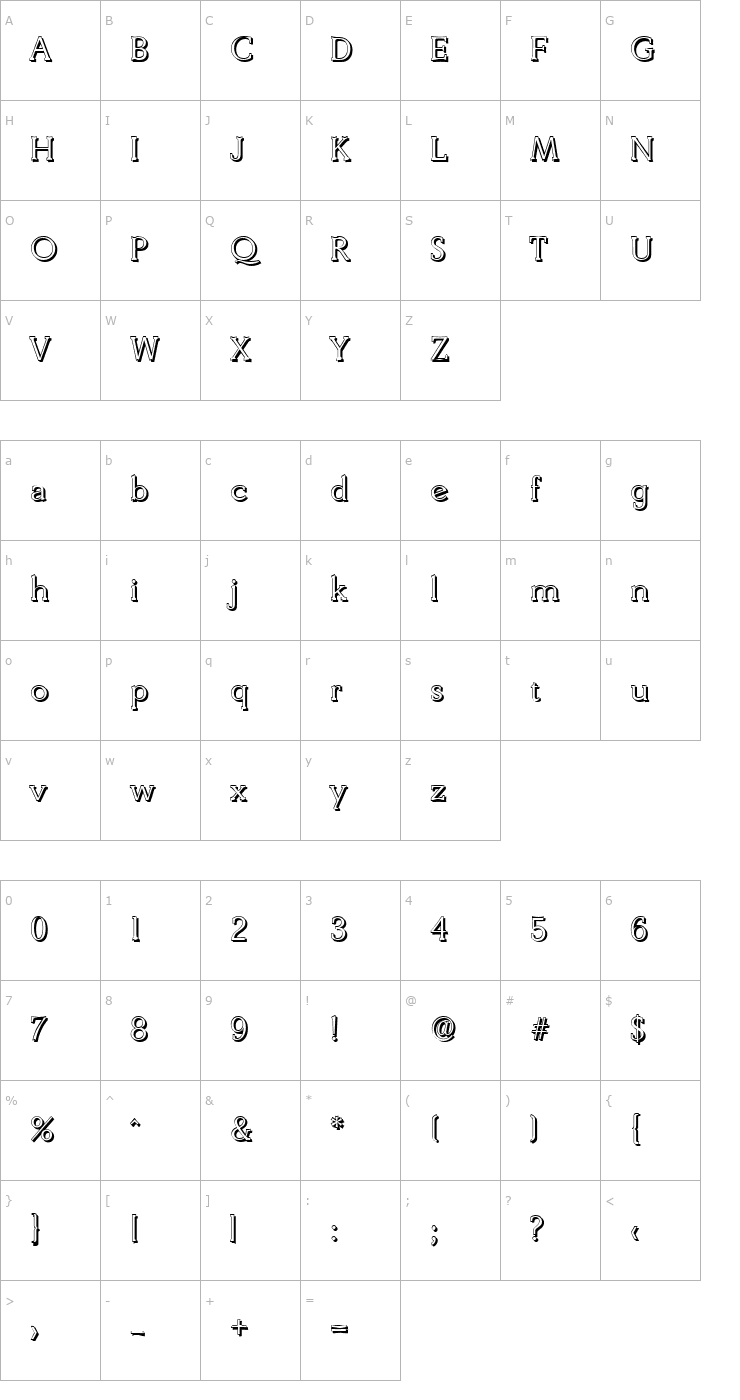 Character Map BenjaminBeckerShadow-Light-Regular Font