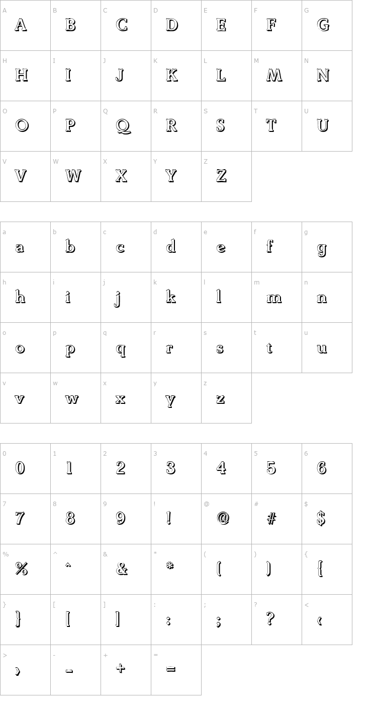 Character Map BenjaminBeckerShadow-Medium-Regular Font