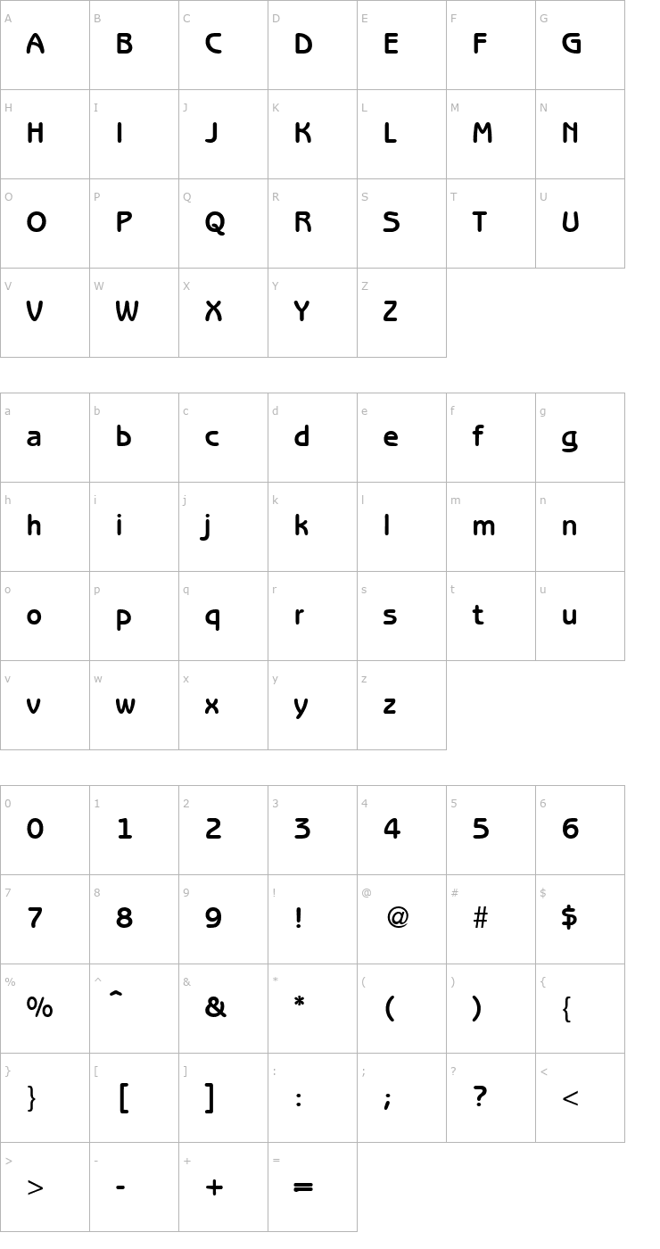 Character Map BenjaminSans-Bold Font